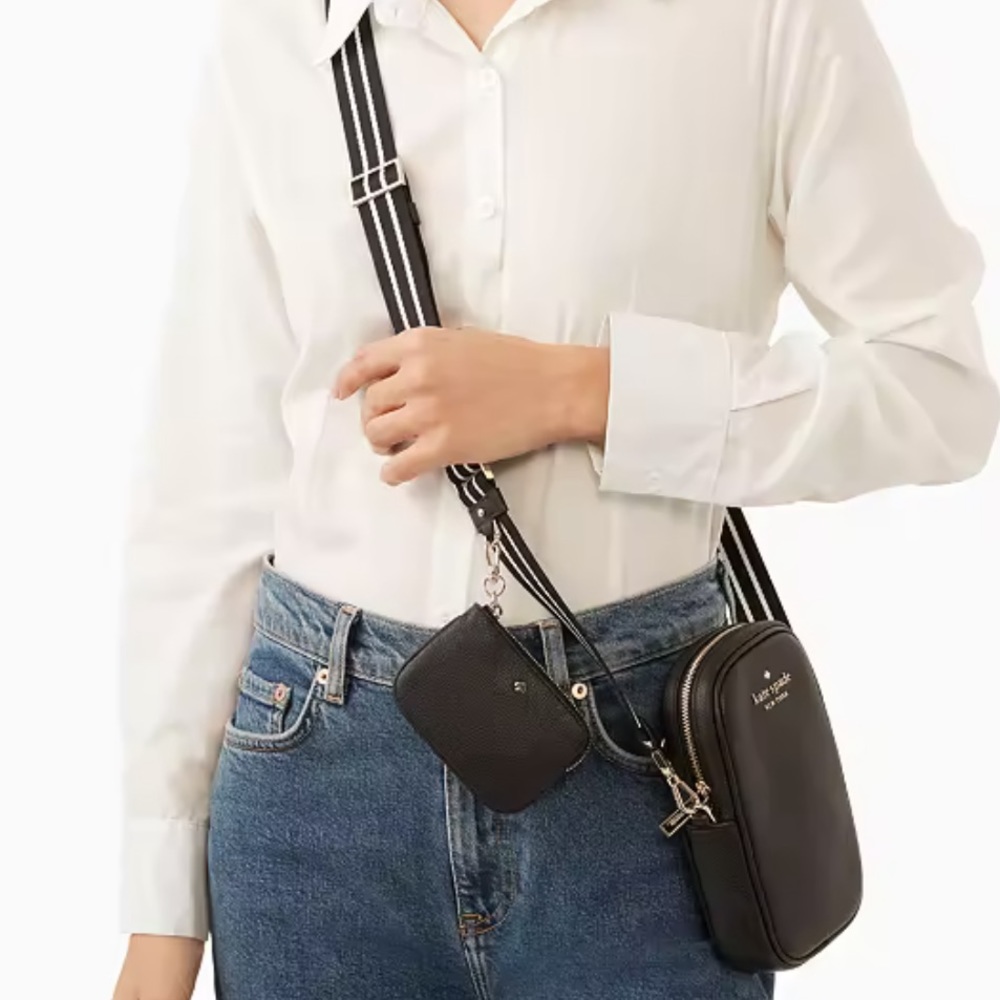 NWT KATE SPADE N/S ROSIE PHONE CROSSBODY SOLID BLACK GOLD HARDWARE NORTH SOUTH - Picture 2 of 6